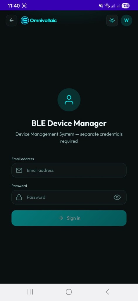 BLE Device Manager login