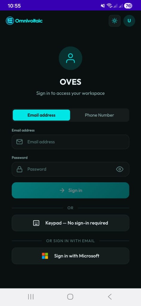 OvApp Login Screen
