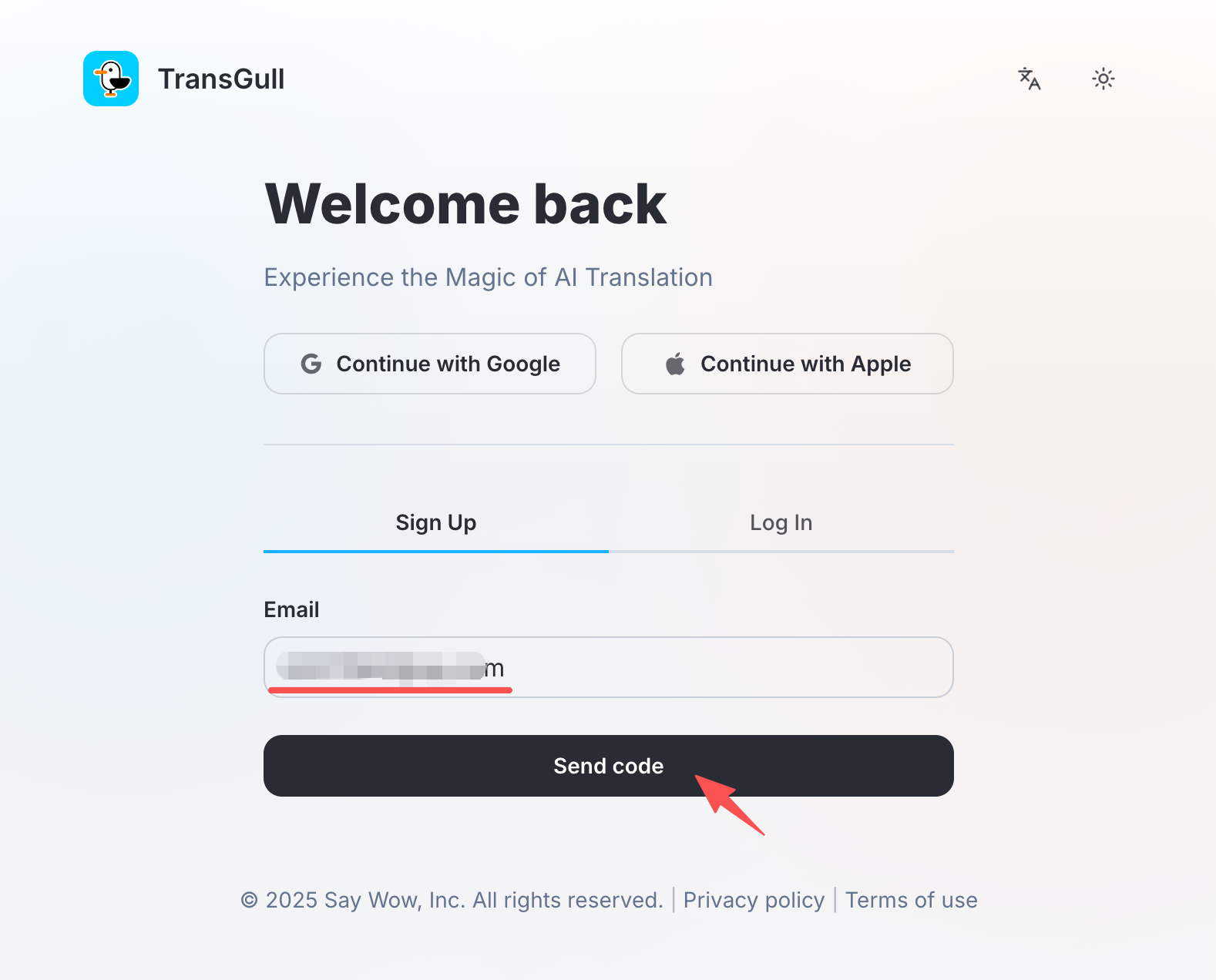 Enter your email and click Send Code