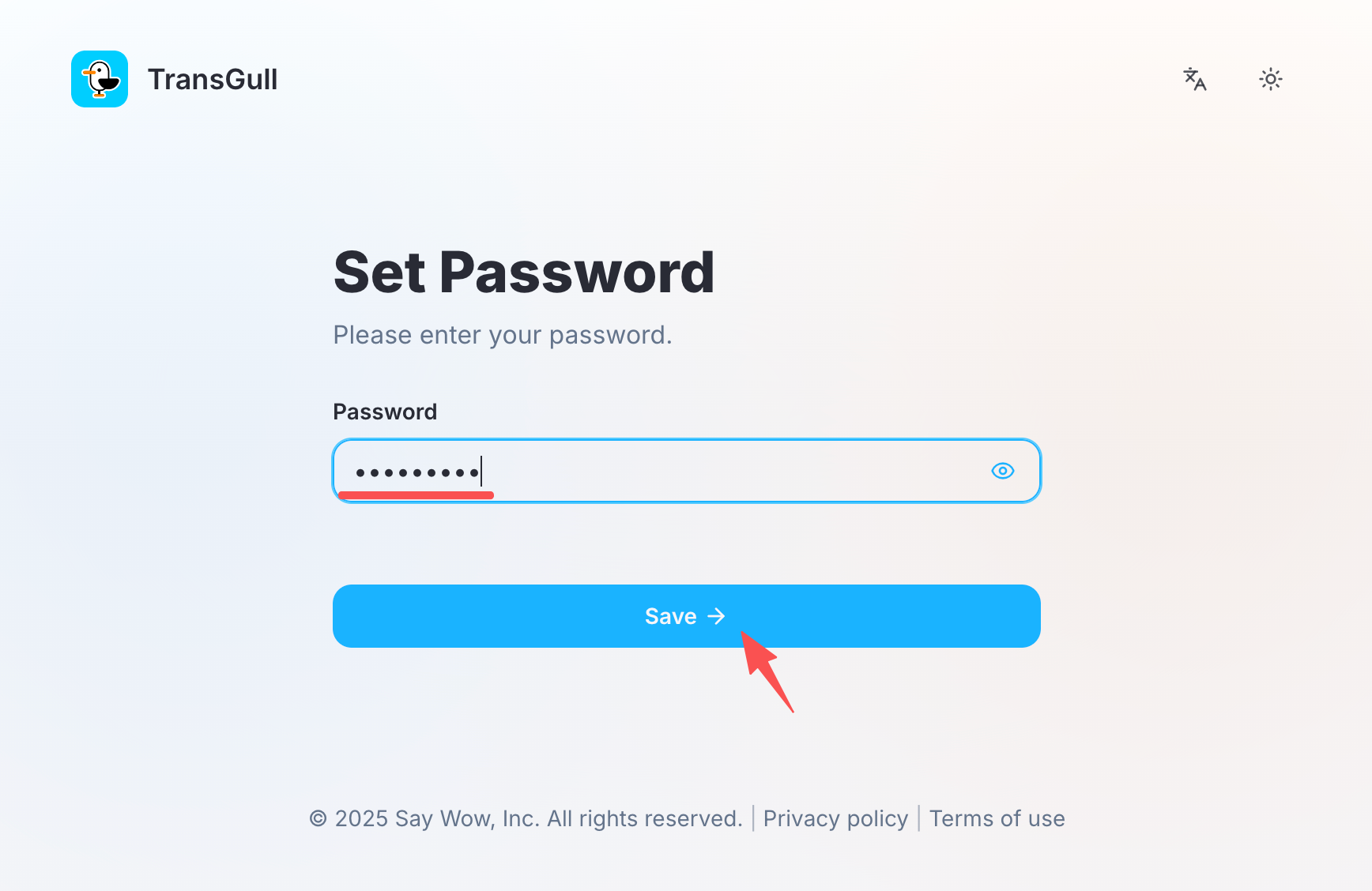 Set your password and click Save