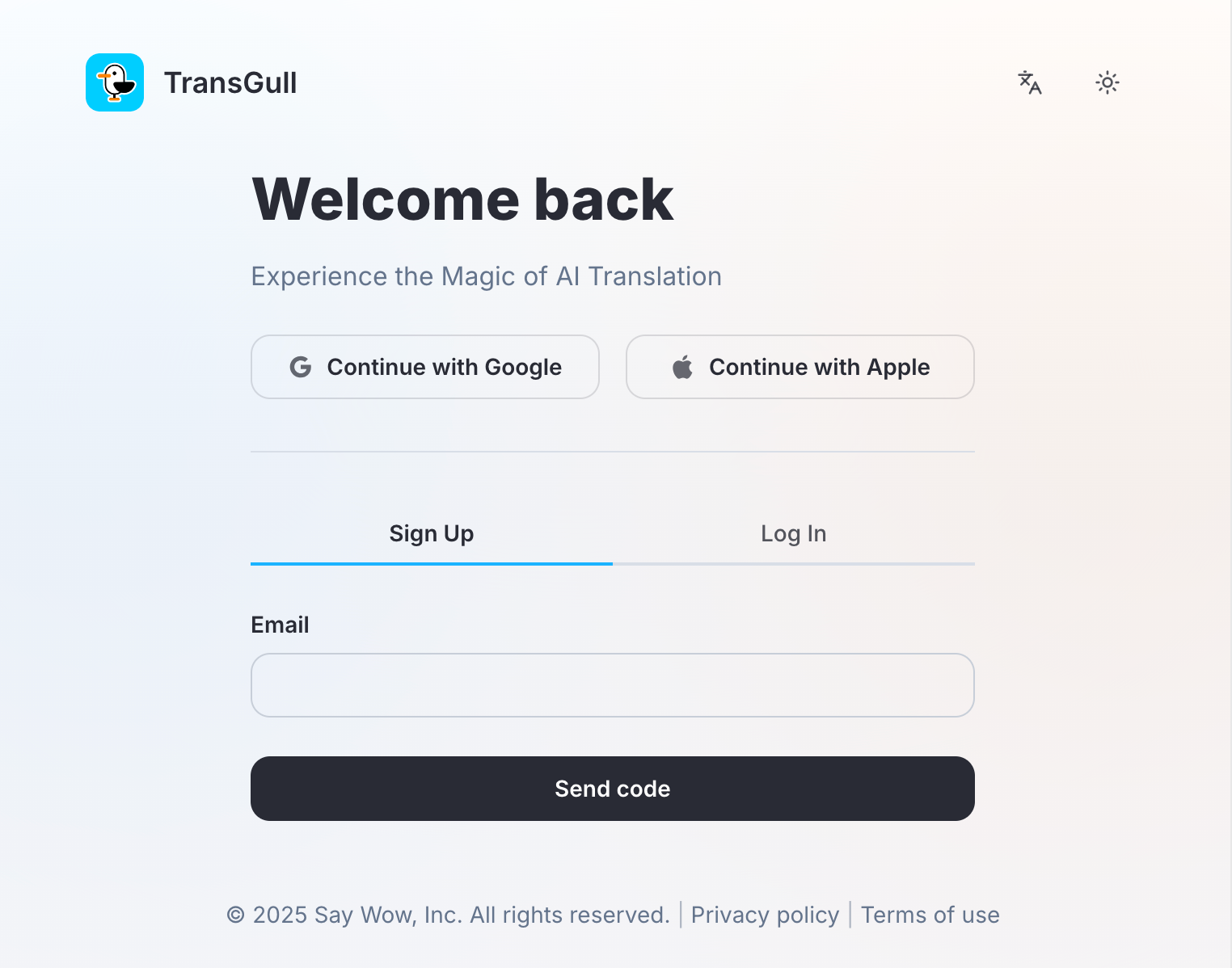 TransGull main interface after installation