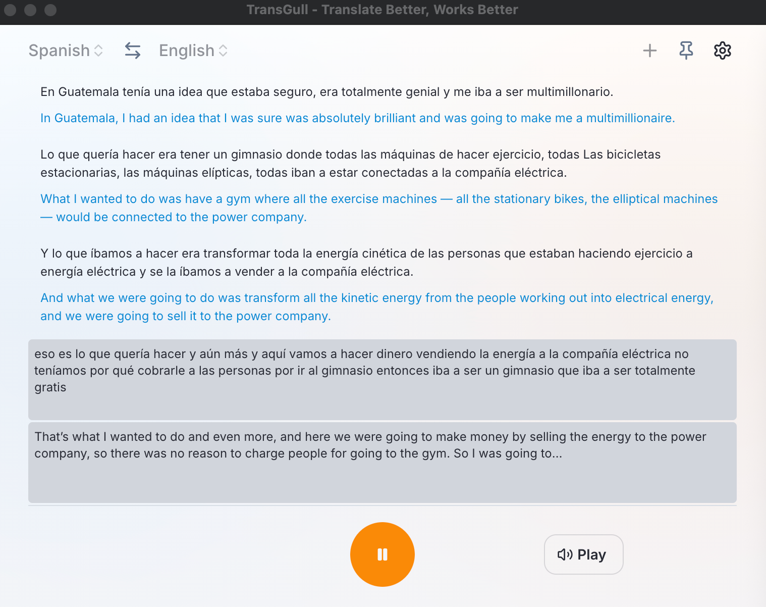 Real-time bilingual subtitles — Spanish to English