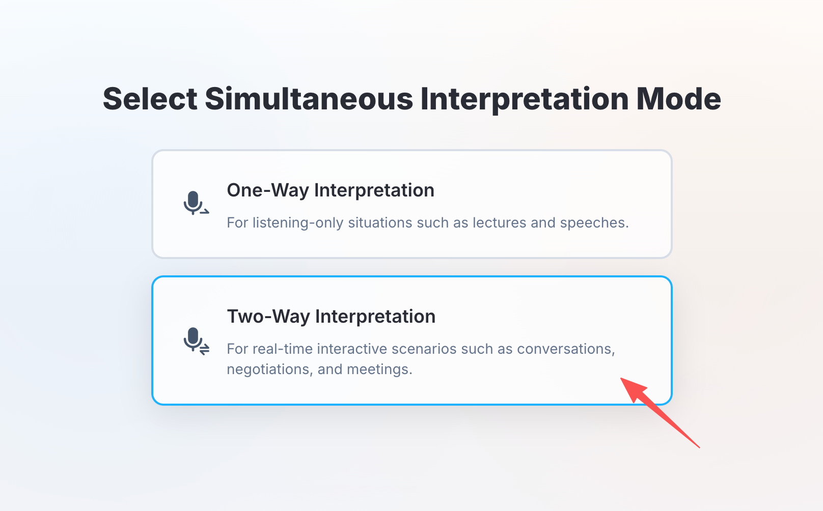Select Simultaneous Interpretation and Two-Way Interpretation