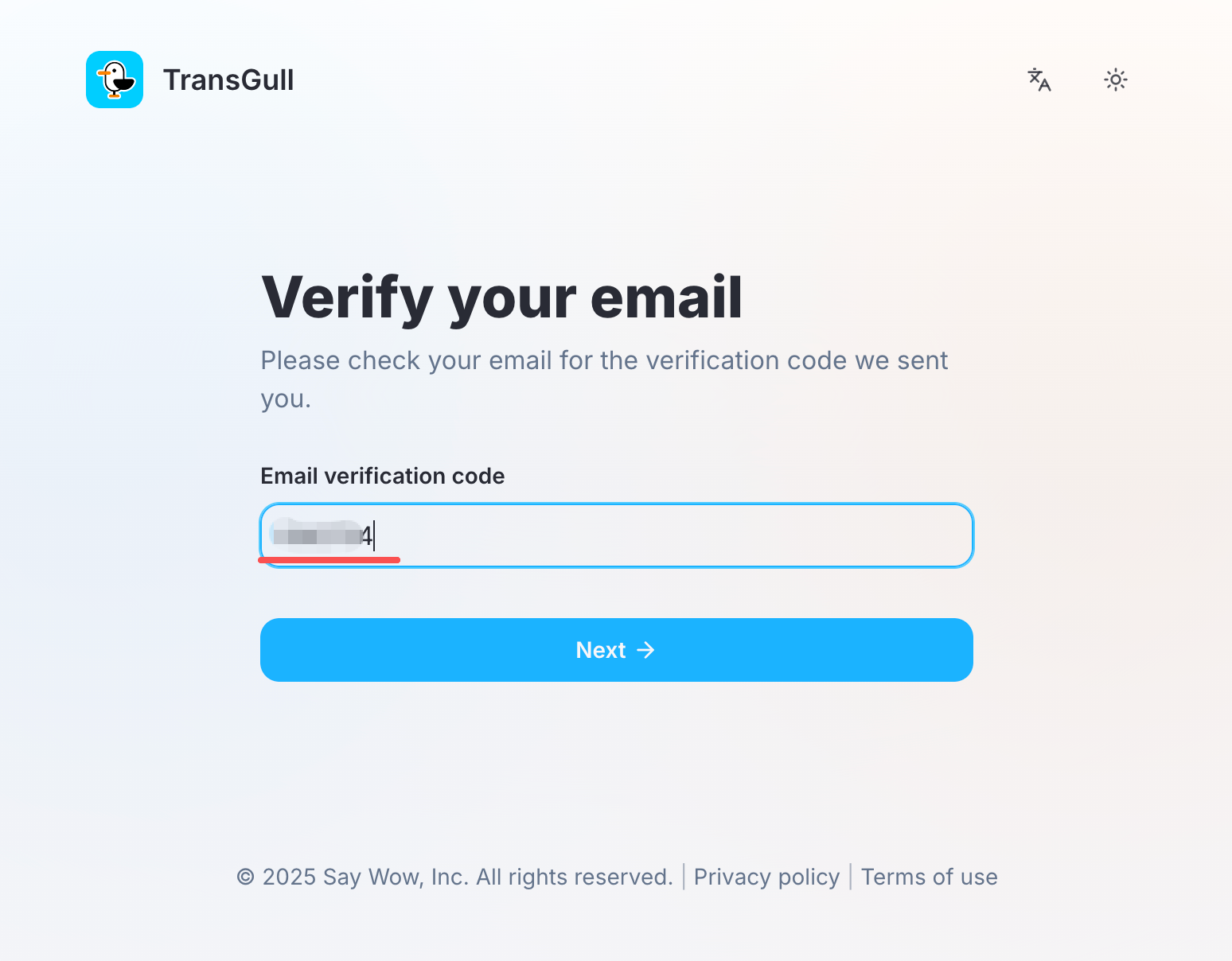 Enter the email verification code
